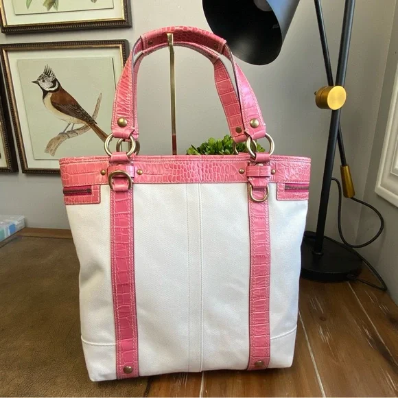 Coach RARE Exotic Legacy Pink Croc Embossed Trim Tote Y2K - Picture 7 of 17